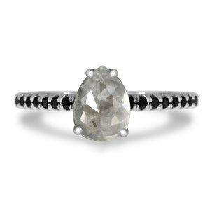 Pear Shape Diamond Engagement Ring 1.13 TCW 14K White Gold Fancy Gray Color